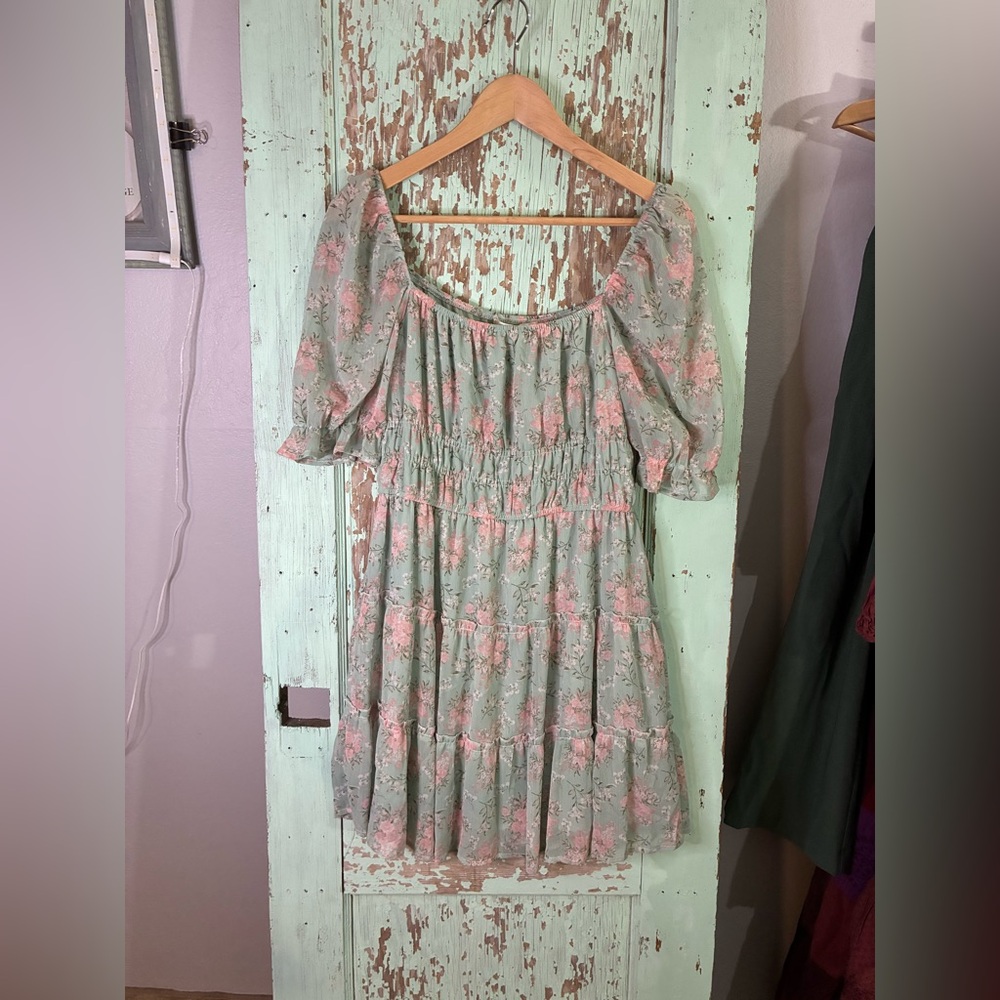 Women’s Floral Puff Sleeve tiered mini dress